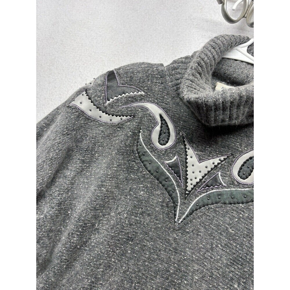 Vintage Silk Angora Wool Blend Gray Paisley Beaded Turtleneck Sweater Sz Small - Picture 3 of 4